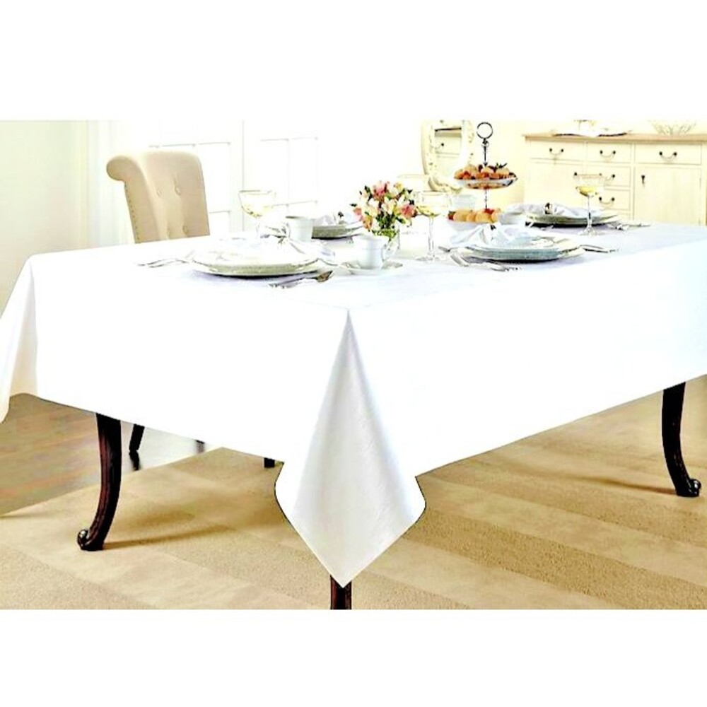 Wamsutta Ashley Fabric Tablecloth White Leaf Design 52x70 Oblong Wedding Holiday